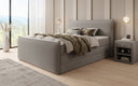 Boxspring posteľ Liana II s vysoko zdvíhateľným úložným priestorom v Teddy Bouclé