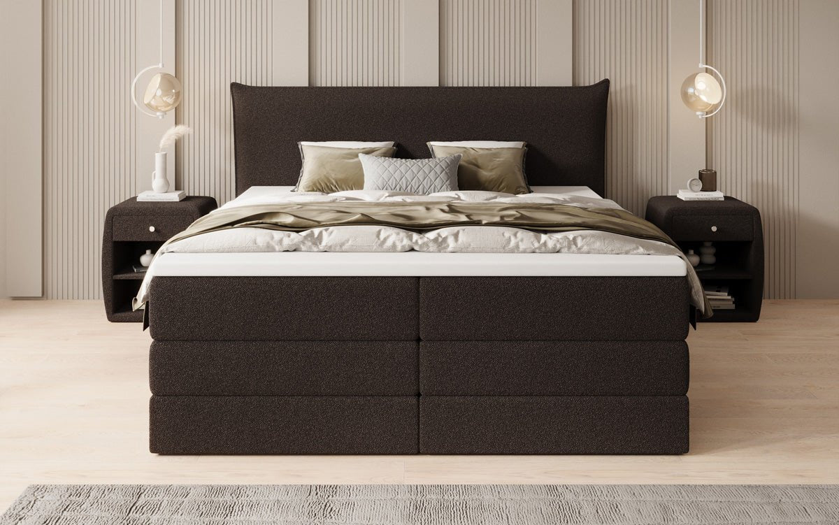 Boxspringbett Liana mit hochklappbarem Stauraum in Teddy Bouclé