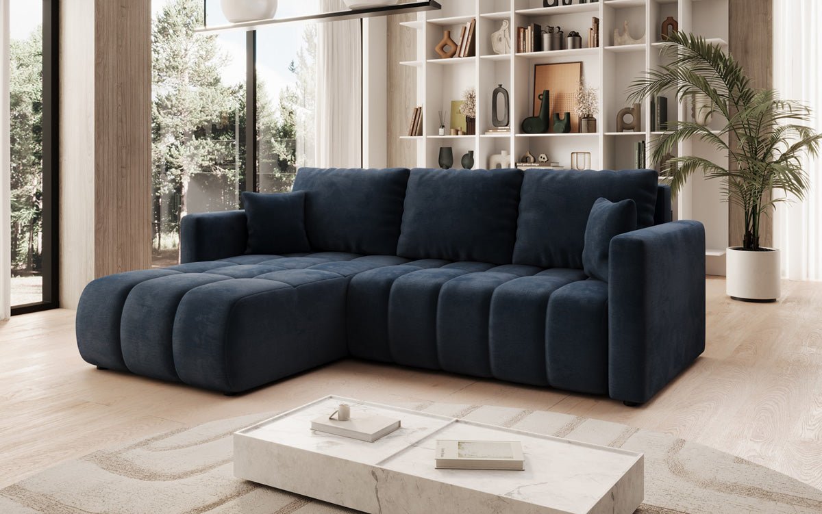 Designer Sofa Beatrice L mit Schlaf- und Klappfunktion in Samt