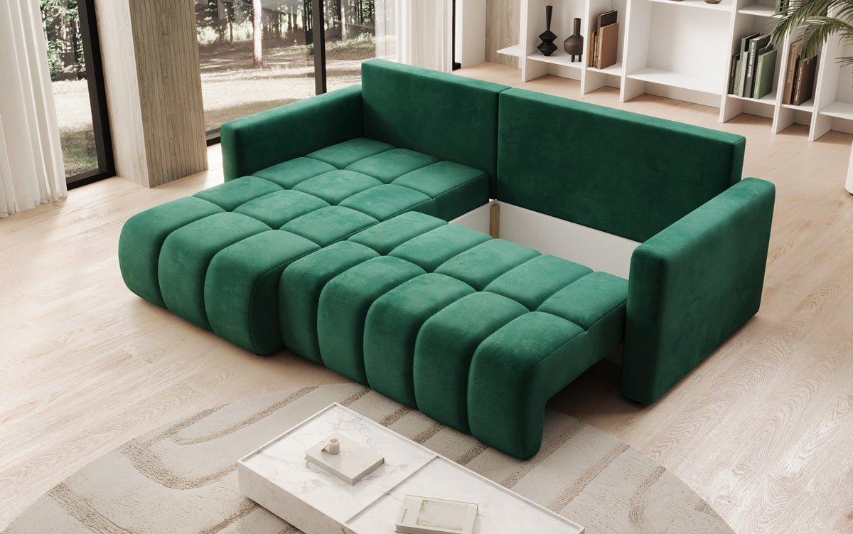 Designer Sofa Beatrice L mit Schlaf- und Klappfunktion in Samt