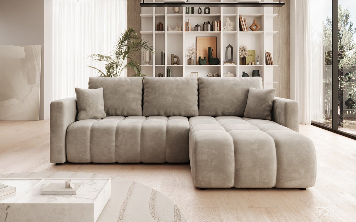 Designer Sofa Beatrice L mit Schlaf- und Klappfunktion in Samt