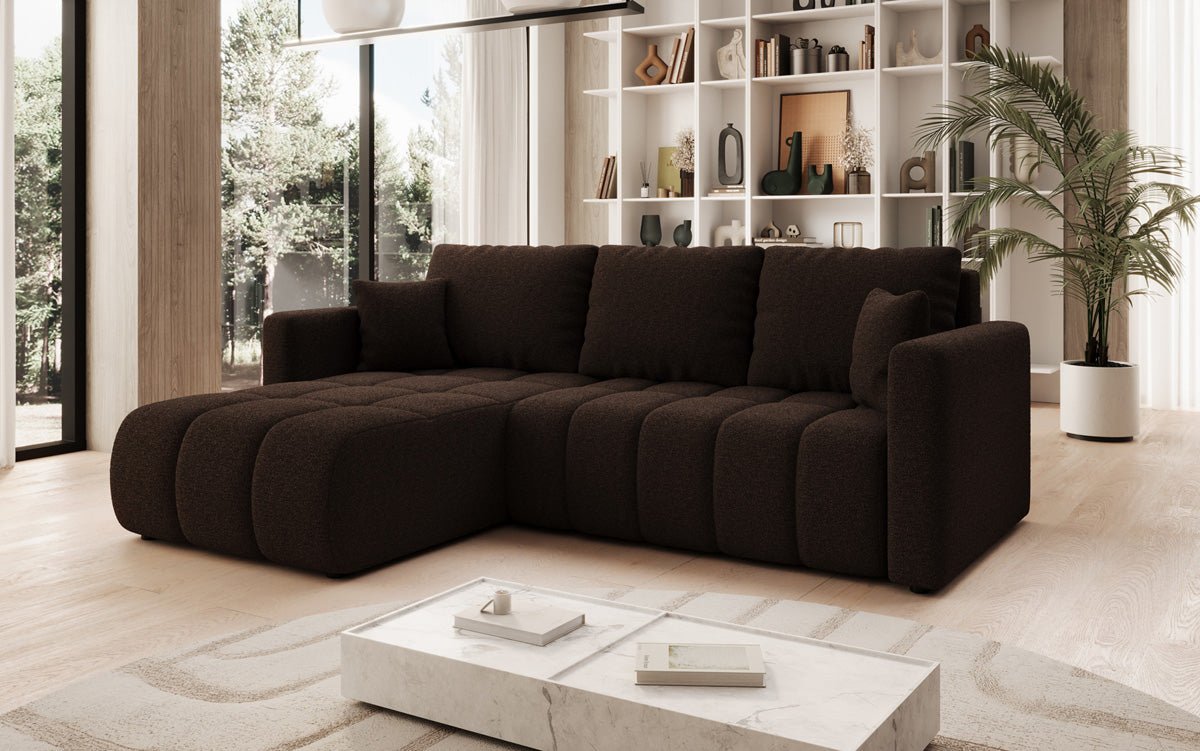 Designer Sofa Beatrice L mit Schlaf- und Klappfunktion in Bouclé