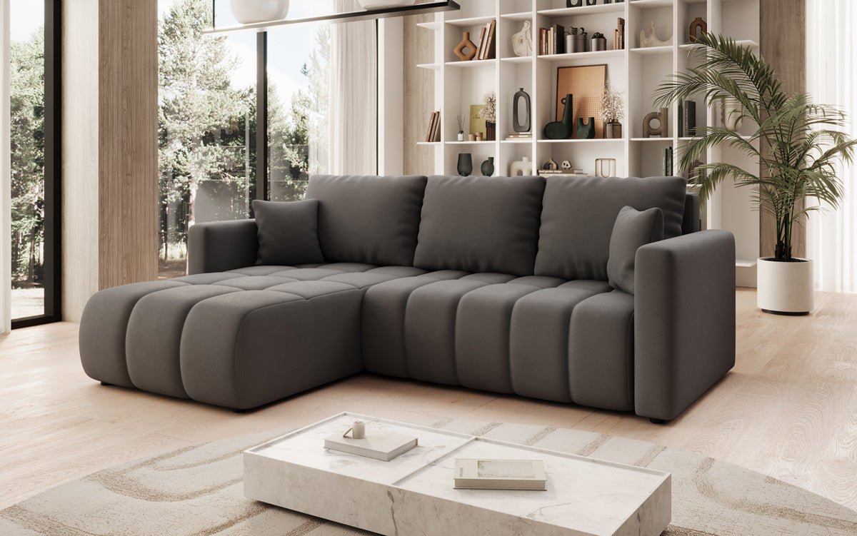 Designer Sofa Beatrice L mit Schlaf- und Klappfunktion in Stoff