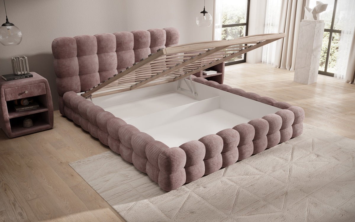 Dizajnová čalúnená posteľ Calimo z mančestra s úložným priestorom