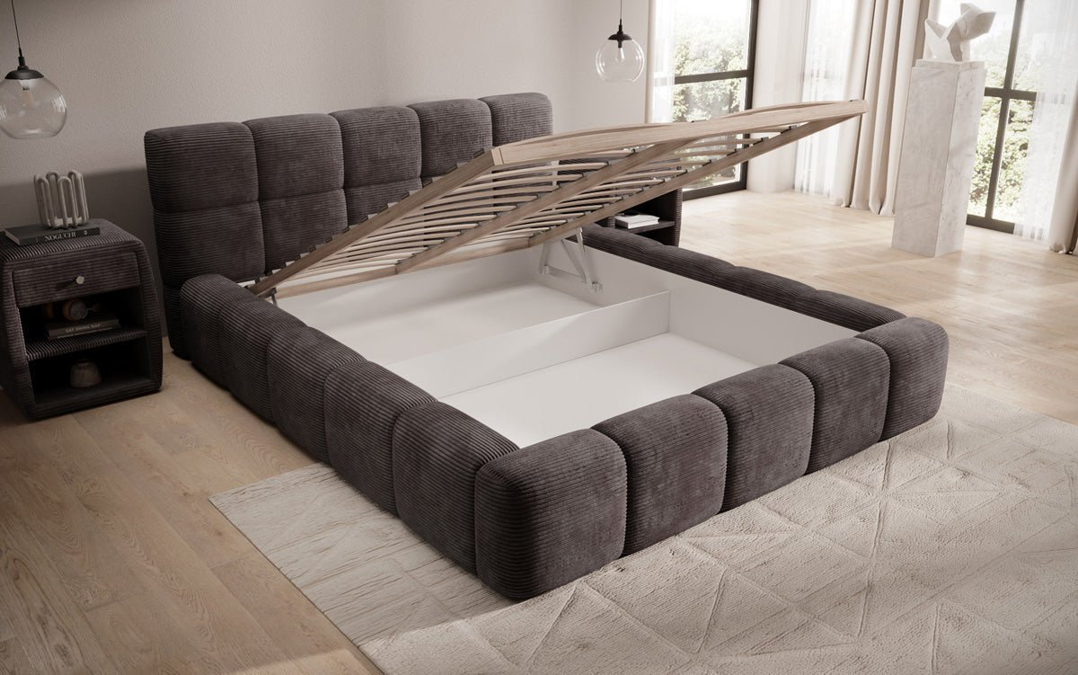 Dizajnová čalúnená posteľ Nox z mančestra s úložným priestorom
