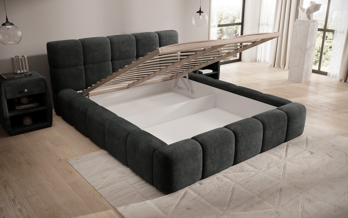 Dizajnová čalúnená posteľ Nox z mančestra s úložným priestorom