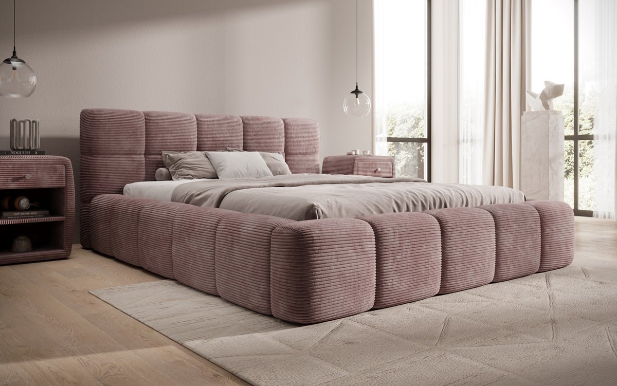 Dizajnová čalúnená posteľ Nox z mančestra s úložným priestorom