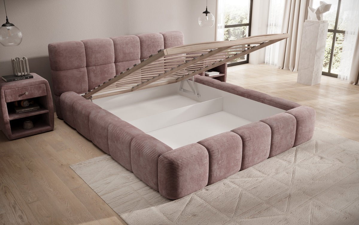 Dizajnová čalúnená posteľ Nox z mančestra s úložným priestorom