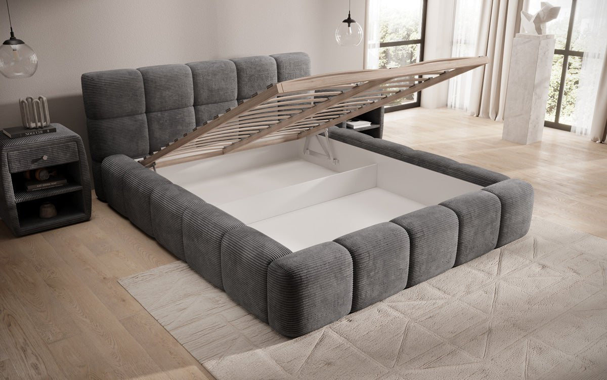 Dizajnová čalúnená posteľ Nox z mančestra s úložným priestorom