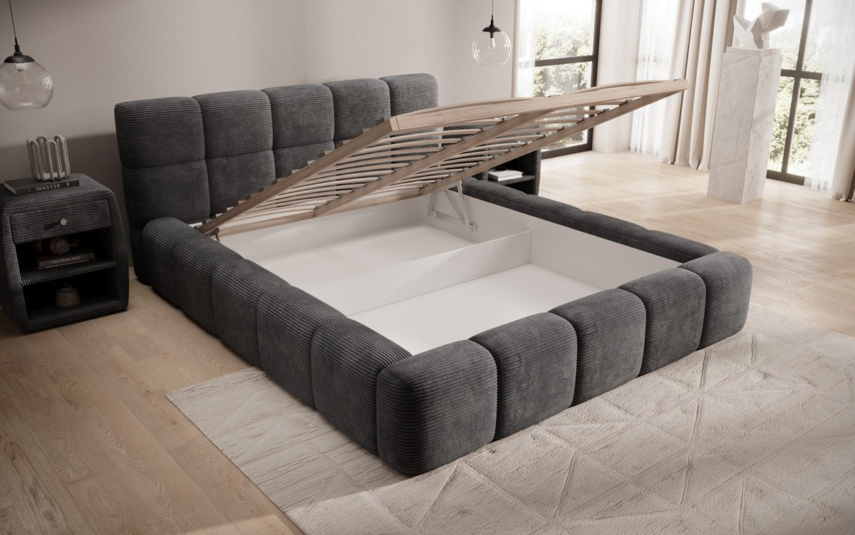 Dizajnová čalúnená posteľ Nox z mančestra s úložným priestorom