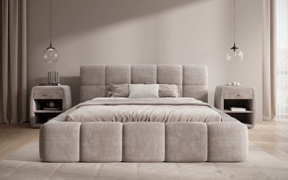 Dizajnová čalúnená posteľ Nox z mančestra s úložným priestorom