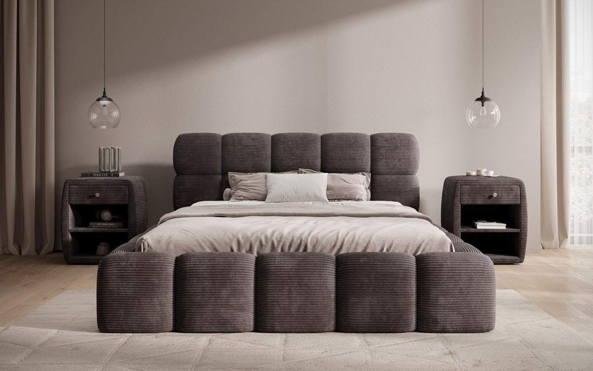 Dizajnová čalúnená posteľ Noeva z mančestra s úložným priestorom