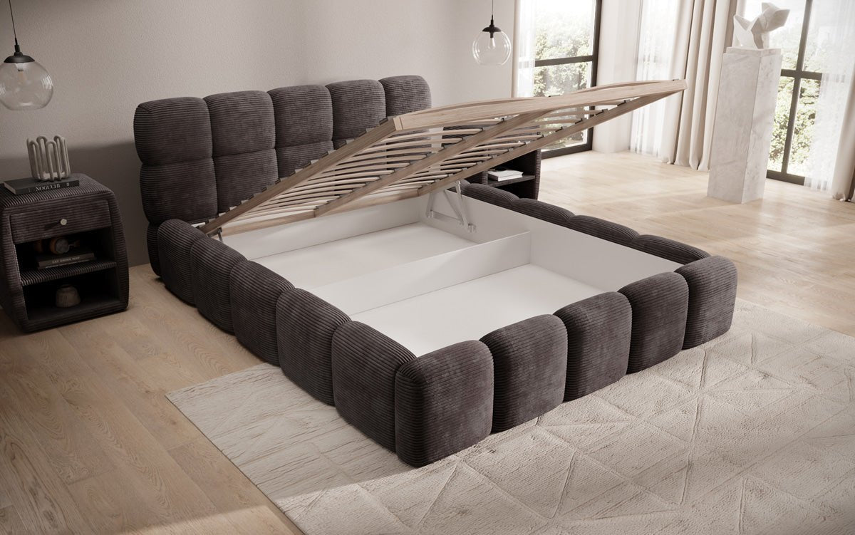 Dizajnová čalúnená posteľ Noeva z mančestra s úložným priestorom