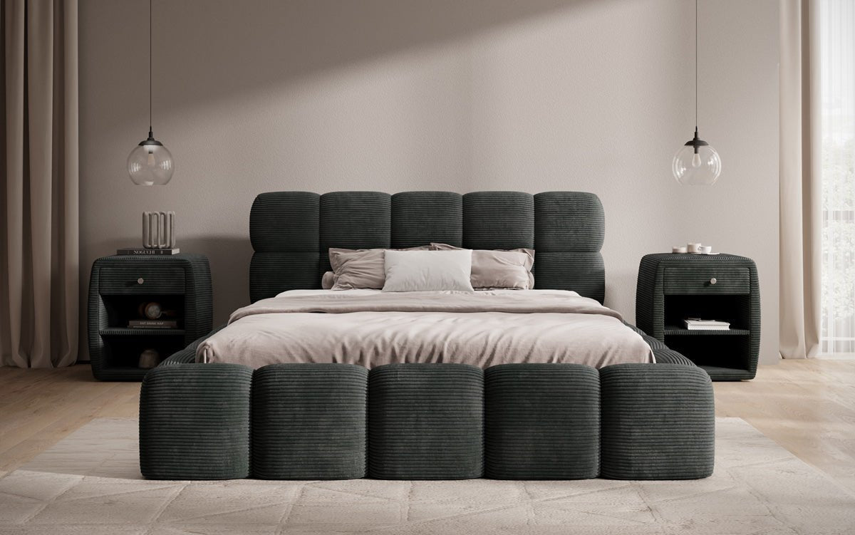 Dizajnová čalúnená posteľ Noeva z mančestra s úložným priestorom