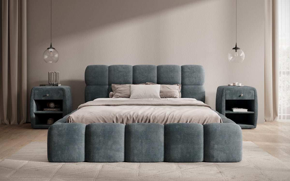 Dizajnová čalúnená posteľ Noeva z mančestra s úložným priestorom