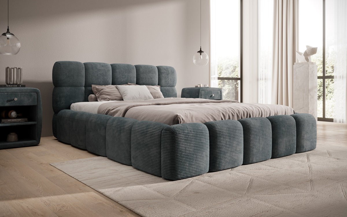 Dizajnová čalúnená posteľ Noeva z mančestra s úložným priestorom