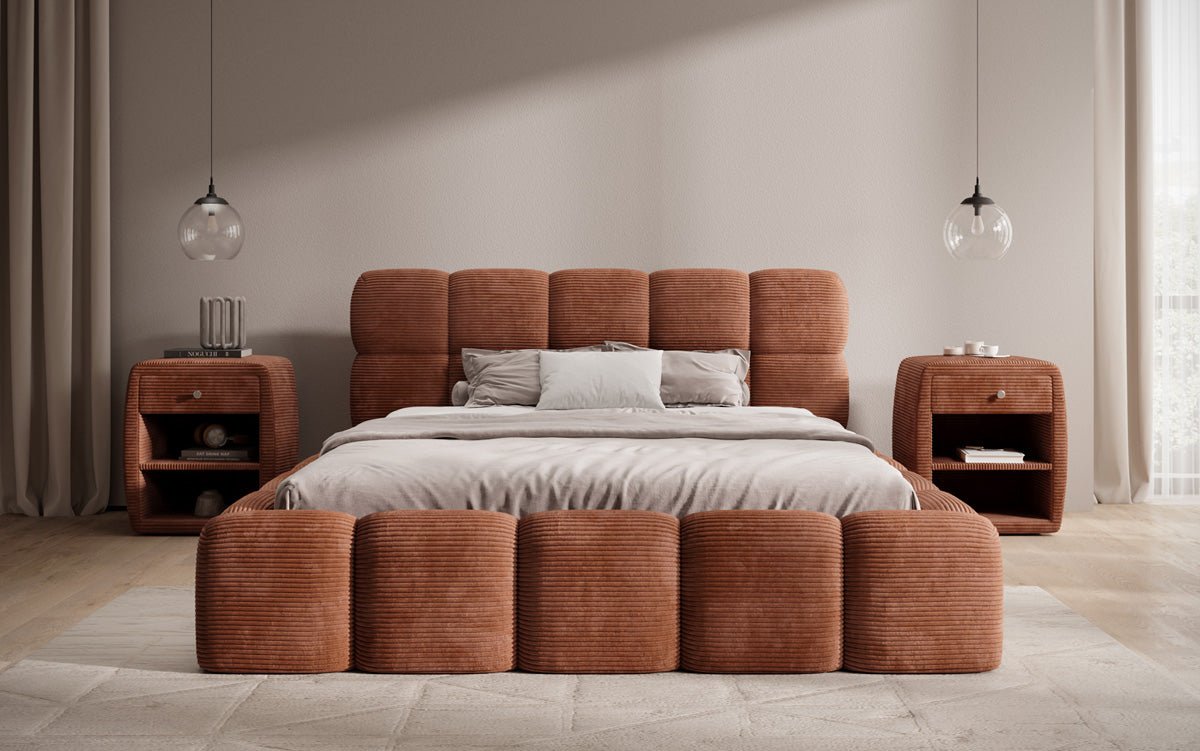 Dizajnová čalúnená posteľ Noeva z mančestra s úložným priestorom