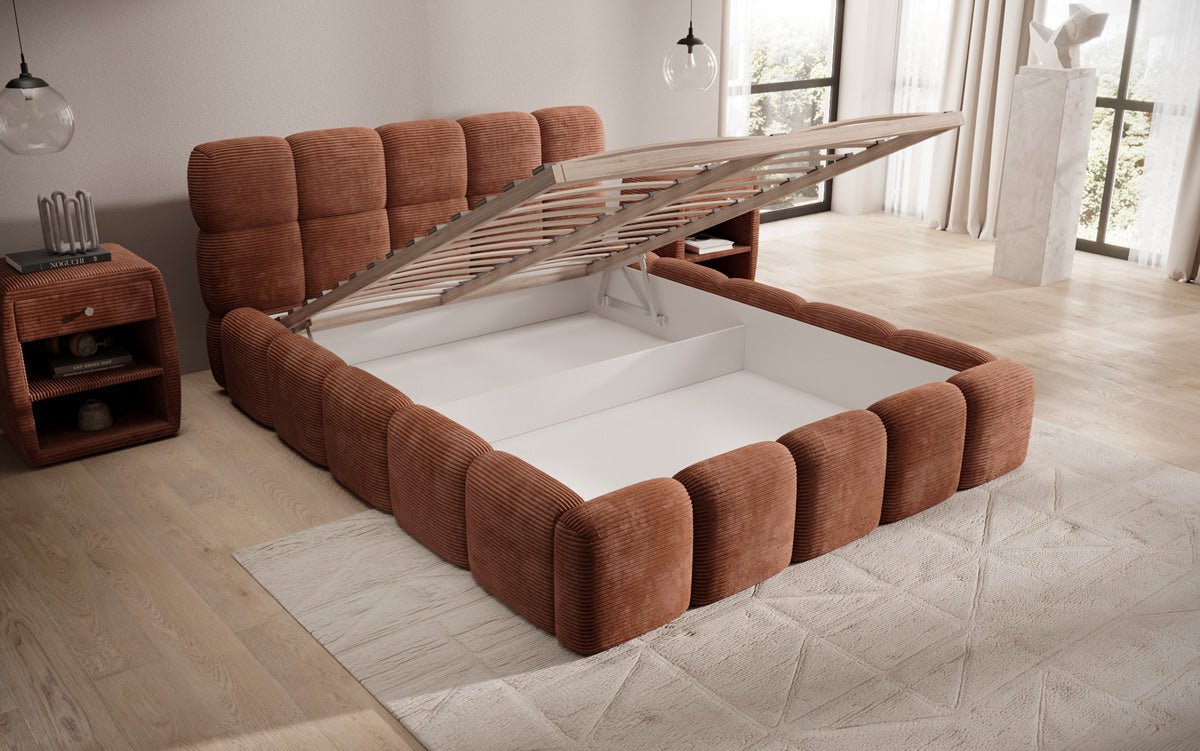 Dizajnová čalúnená posteľ Noeva z mančestra s úložným priestorom