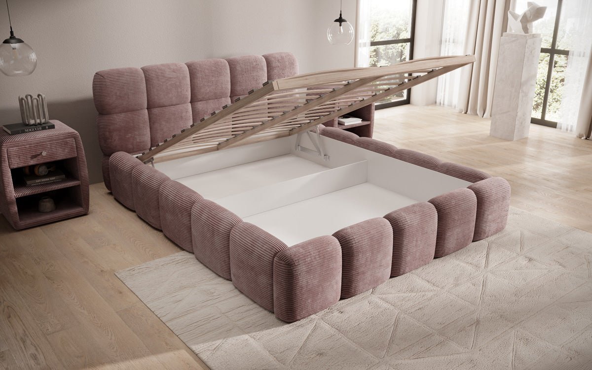 Dizajnová čalúnená posteľ Noeva z mančestra s úložným priestorom