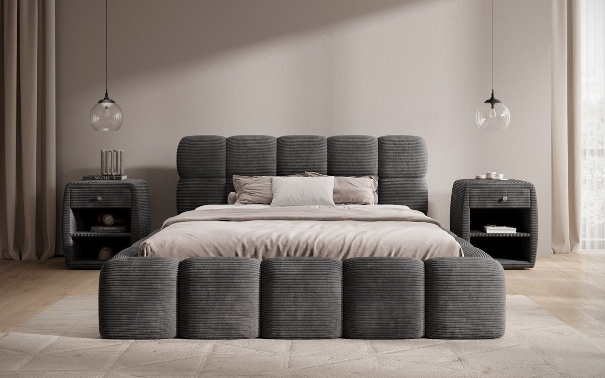 Dizajnová čalúnená posteľ Noeva z mančestra s úložným priestorom