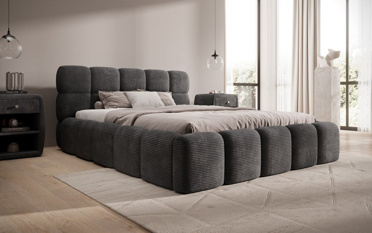 Dizajnová čalúnená posteľ Noeva z mančestra s úložným priestorom