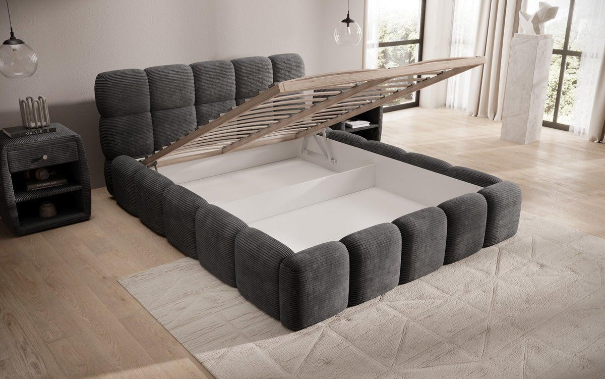 Dizajnová čalúnená posteľ Noeva z mančestra s úložným priestorom