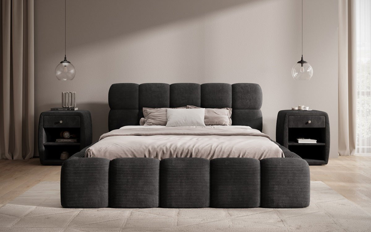 Dizajnová čalúnená posteľ Noeva z mančestra s úložným priestorom
