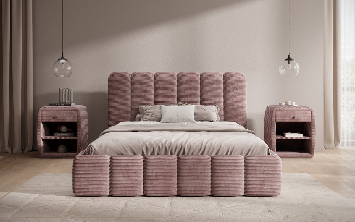 Dizajnová čalúnená posteľ Velaro z mančestra s úložným priestorom
