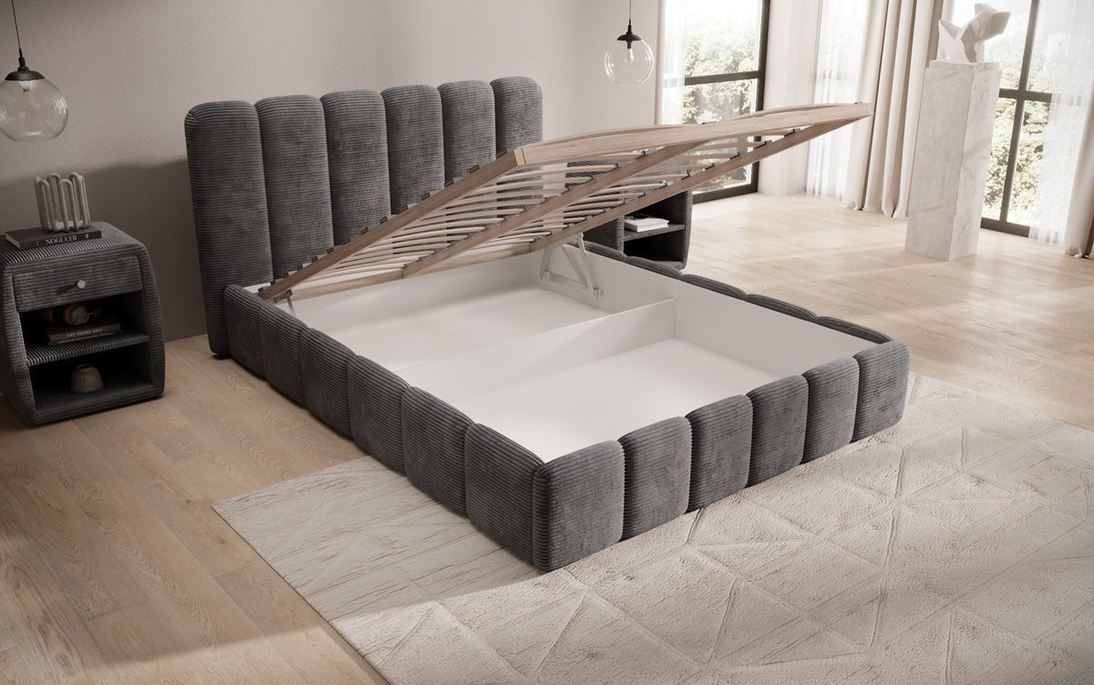 Dizajnová čalúnená posteľ Velaro z mančestra s úložným priestorom