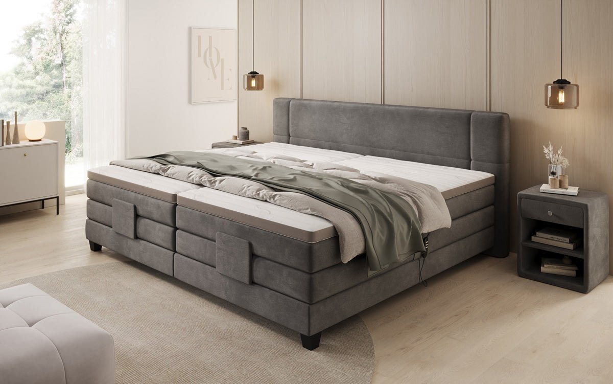 Rodinná boxspring posteľ Noela 220/240x200 elektricky nastaviteľná v zamatovom prevedení