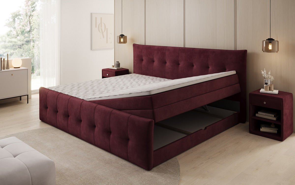 Familien Boxspringbett Valenza – 220/240x200 mit Stauraum in Samt