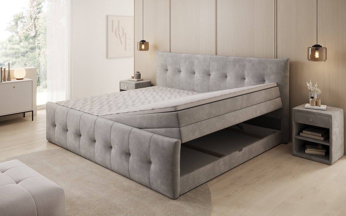 Familien Boxspringbett Valenza – 220/240x200 mit Stauraum in Samt