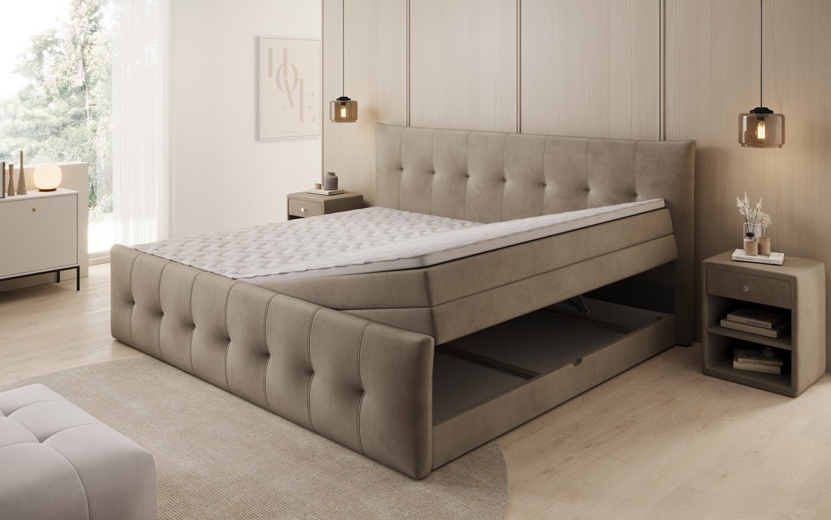 Familien Boxspringbett Valenza – 220/240x200 mit Stauraum in Samt