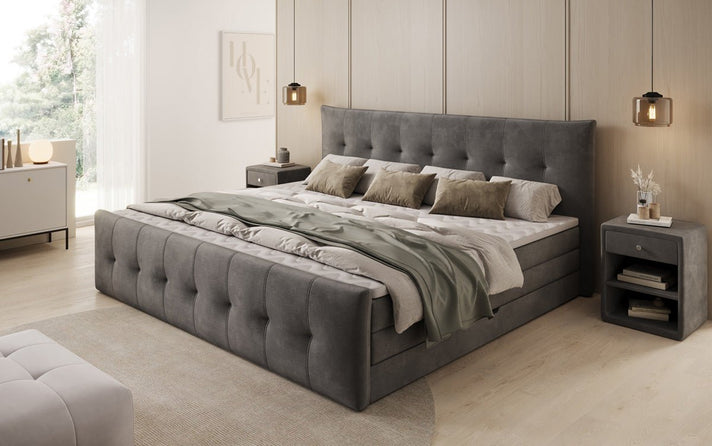 Familien Boxspringbett Valenza – 220/240x200 mit Stauraum in Samt