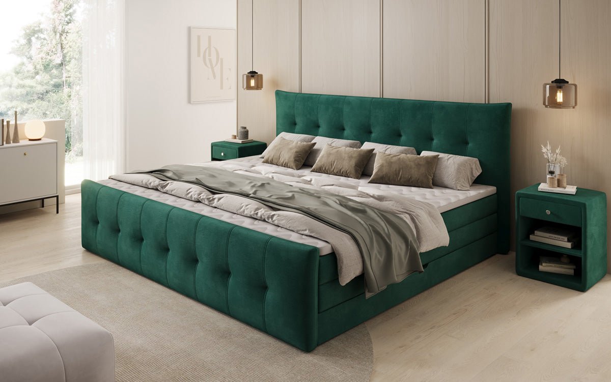 Familien Boxspringbett Valenza – 220/240x200 mit Stauraum in Samt