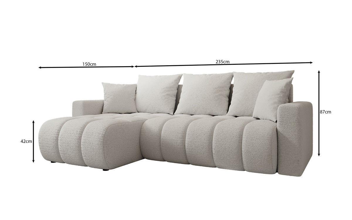 Dizajnová pohovka Giulio L s rozkladacou a sklápacou funkciou v bouclé