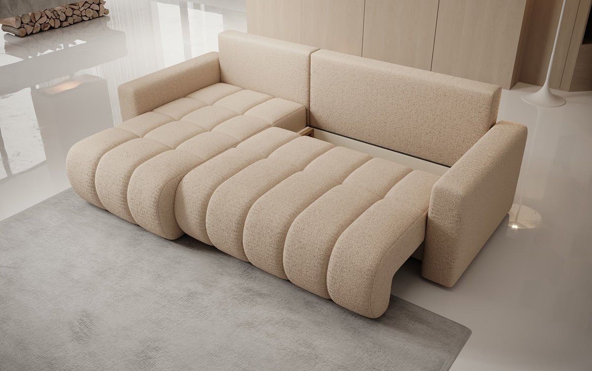 Dizajnová pohovka Giulio L s rozkladacou a sklápacou funkciou v bouclé