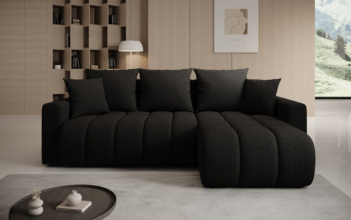 Dizajnová pohovka Giulio L s rozkladacou a sklápacou funkciou v bouclé