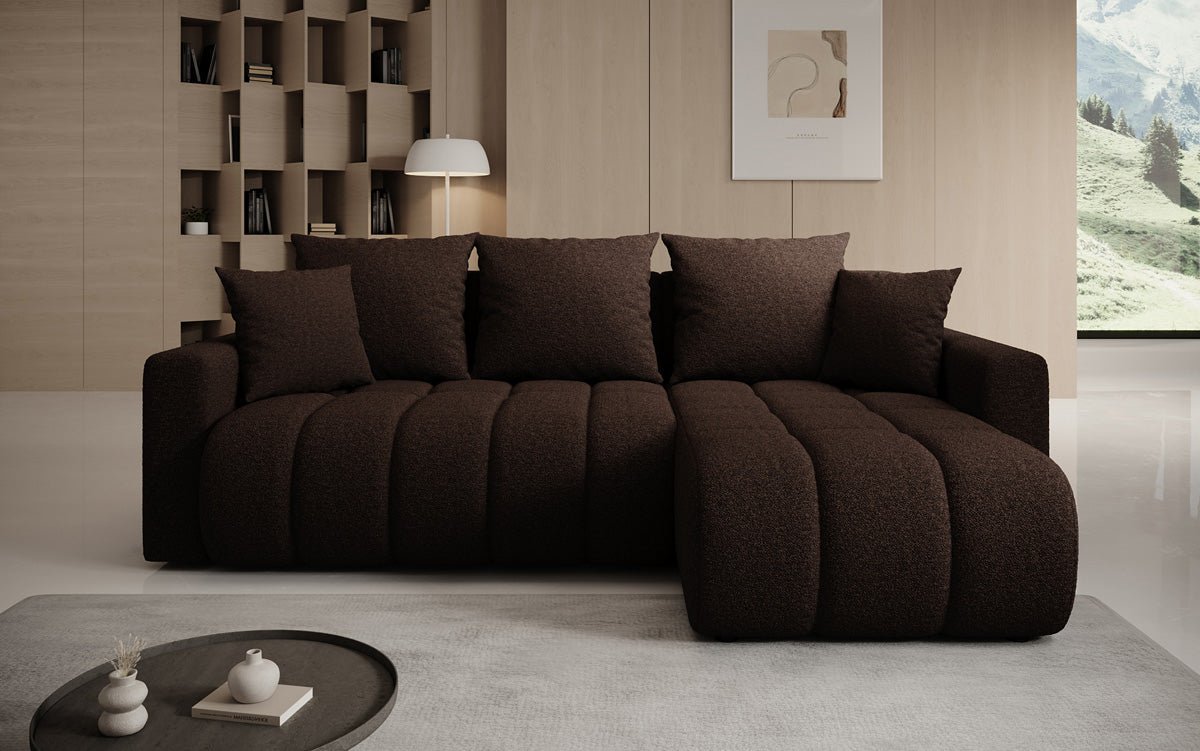 Dizajnová pohovka Giulio L s rozkladacou a sklápacou funkciou v bouclé