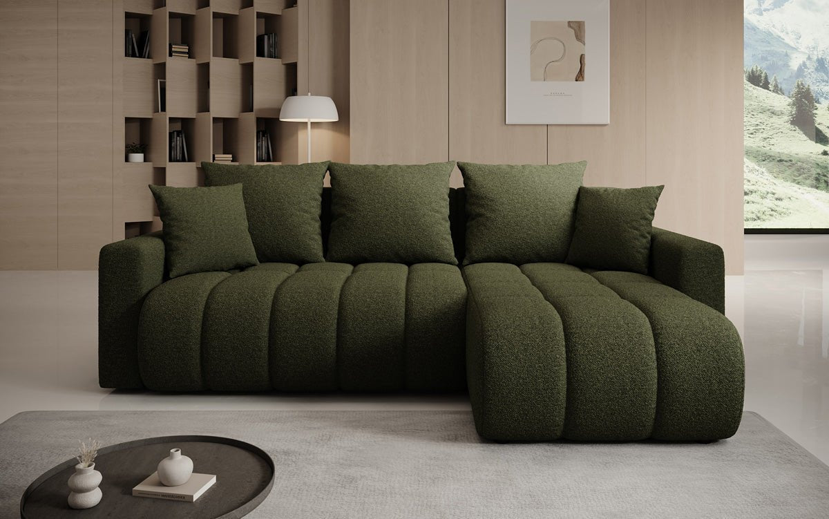 Dizajnová pohovka Giulio L s rozkladacou a sklápacou funkciou v bouclé