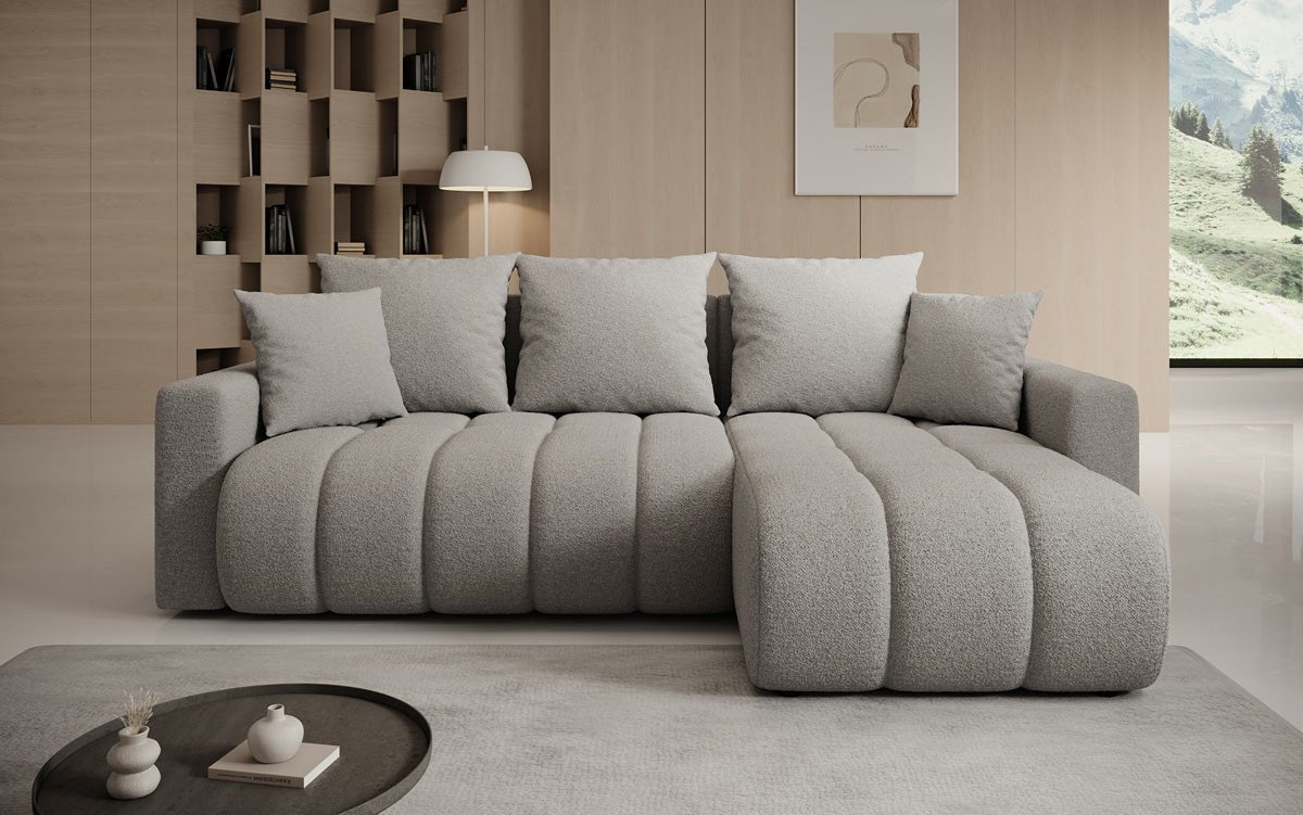 Dizajnová pohovka Giulio L s rozkladacou a sklápacou funkciou v bouclé