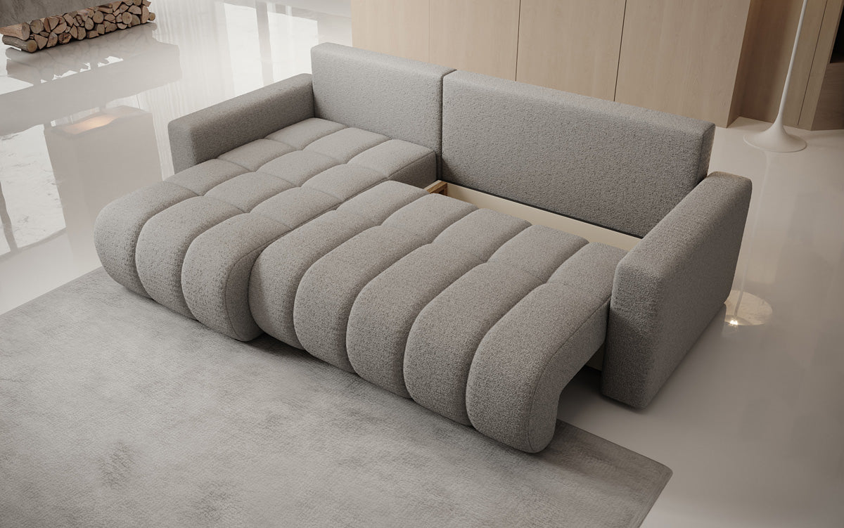 Dizajnová pohovka Giulio L s rozkladacou a sklápacou funkciou v bouclé