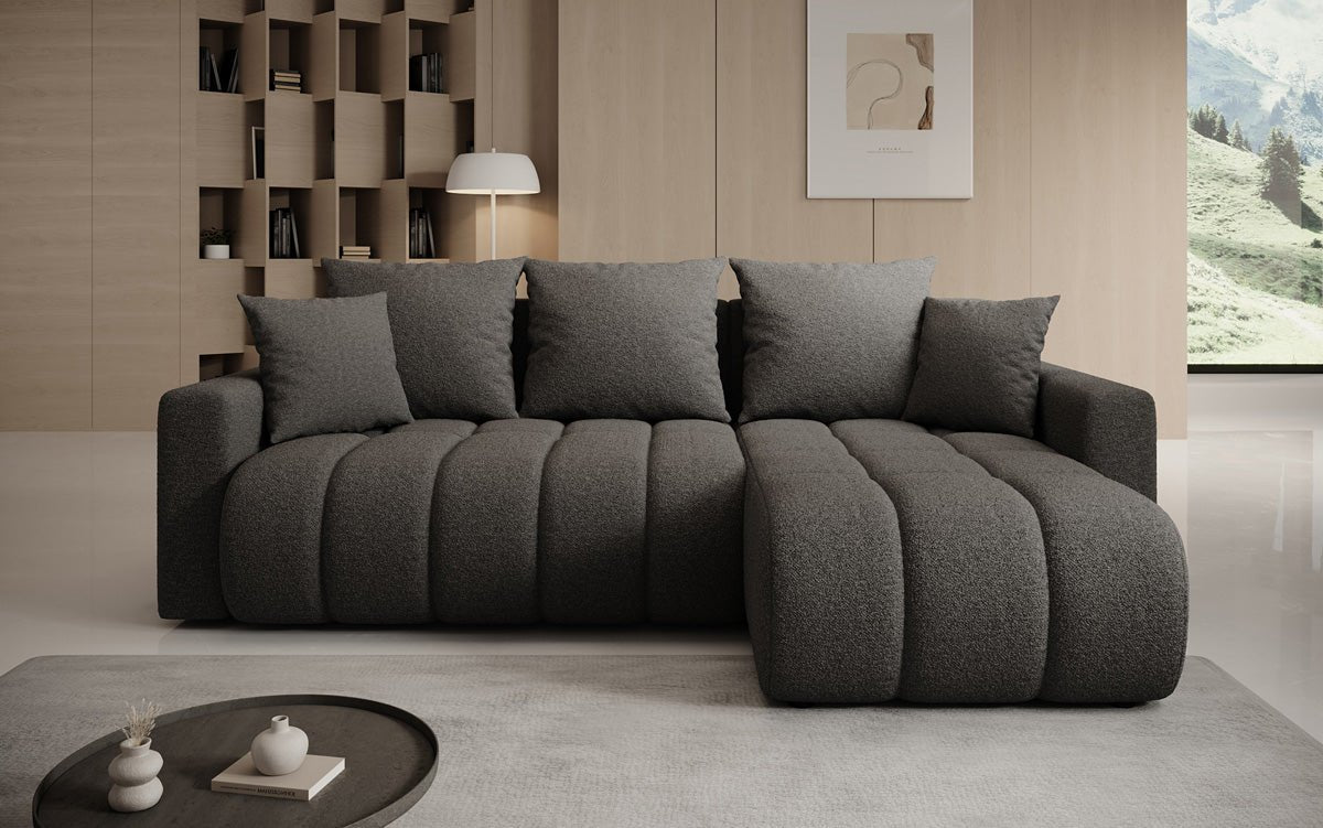 Dizajnová pohovka Giulio L s rozkladacou a sklápacou funkciou v bouclé