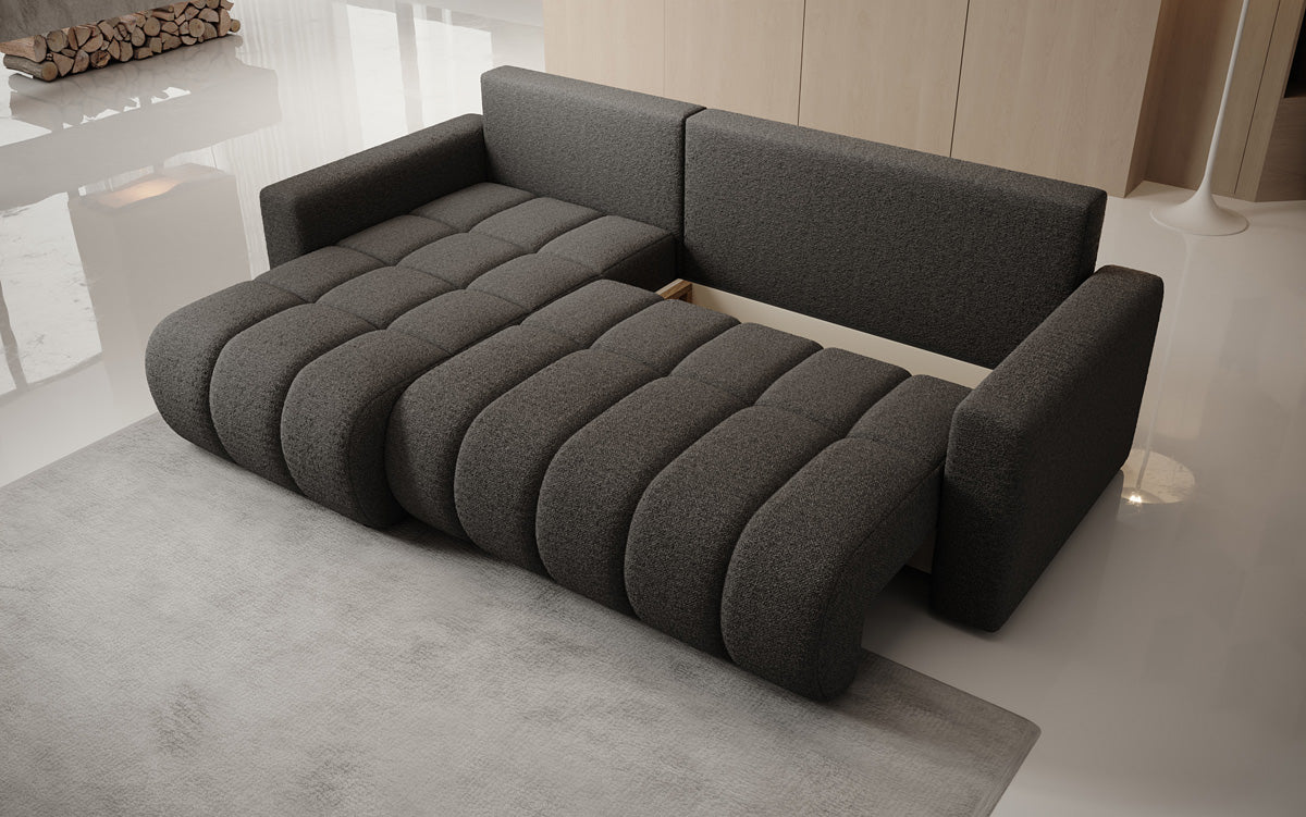 Dizajnová pohovka Giulio L s rozkladacou a sklápacou funkciou v bouclé