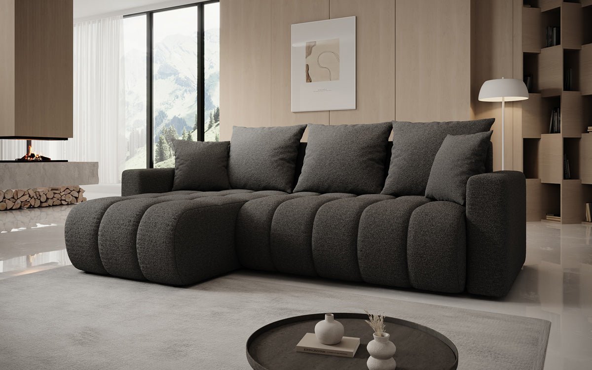 Dizajnová pohovka Giulio L s rozkladacou a sklápacou funkciou v bouclé