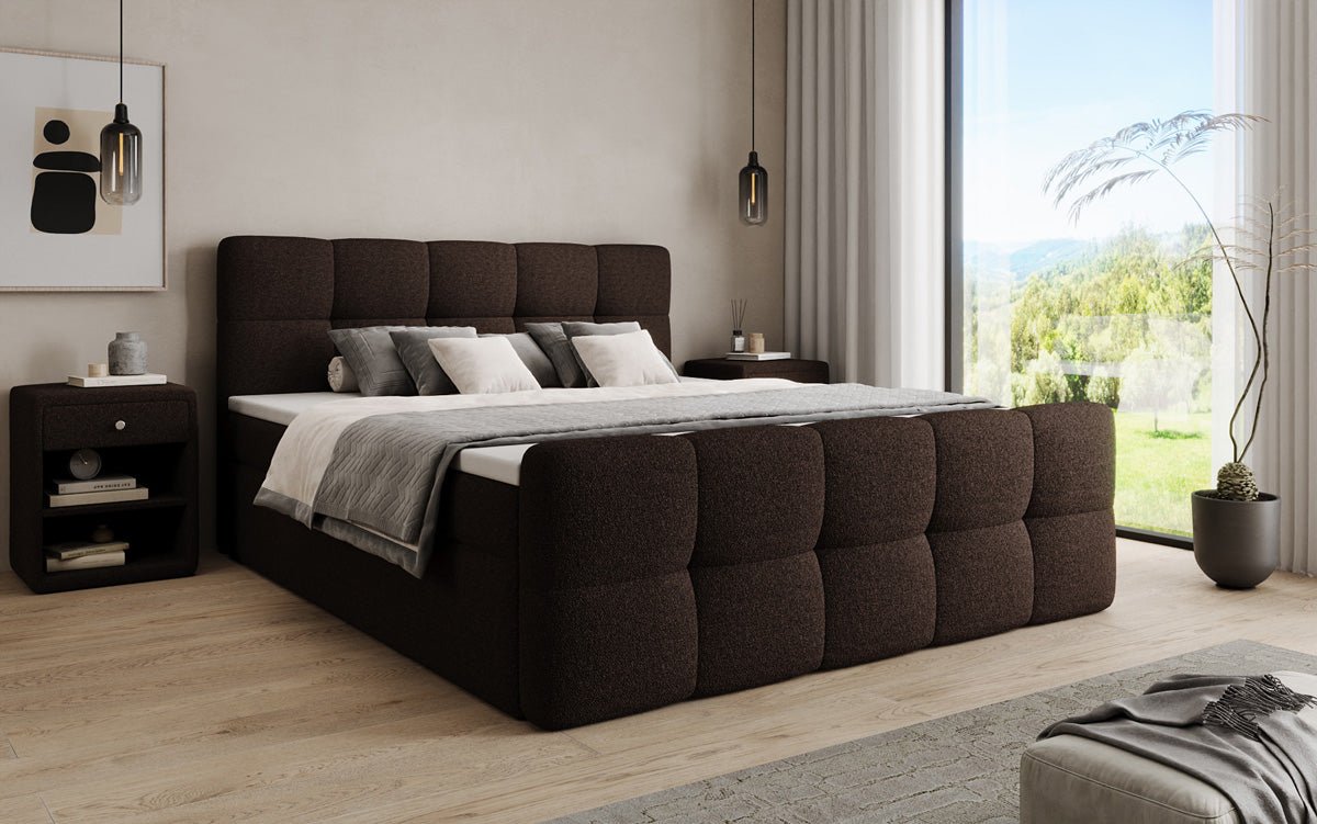 Boxspringbett Cozy in Teddy Bouclé mit Stauraum