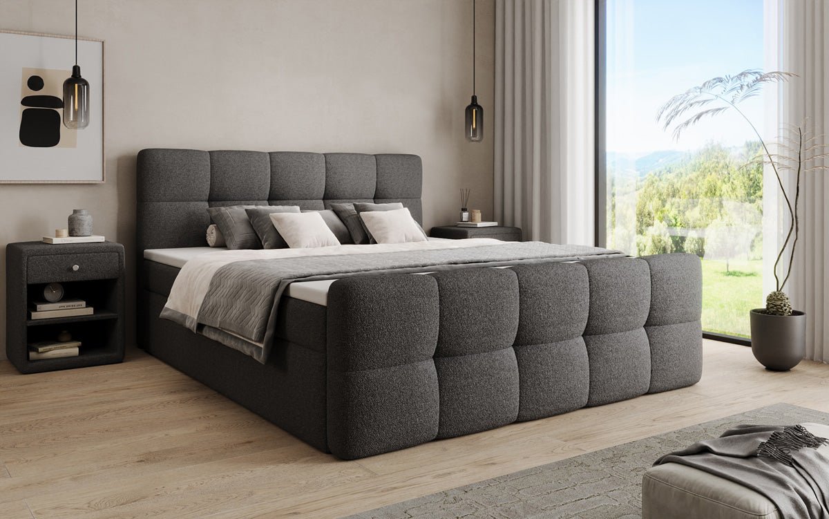 Boxspringbett Cozy in Teddy Bouclé mit Stauraum