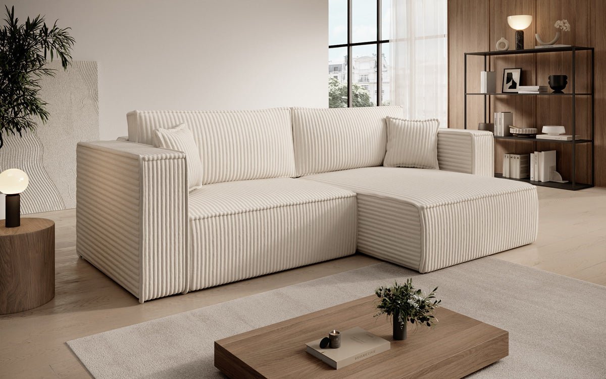 Designer Sofa Paris in breitem Cord mit Schlaf- und Klappfunktion