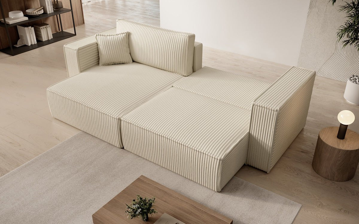 Designer Sofa Paris in breitem Cord mit Schlaf- und Klappfunktion