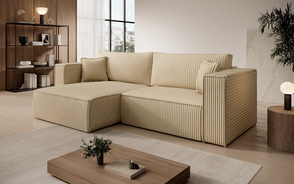 Designer Sofa Paris in breitem Cord mit Schlaf- und Klappfunktion
